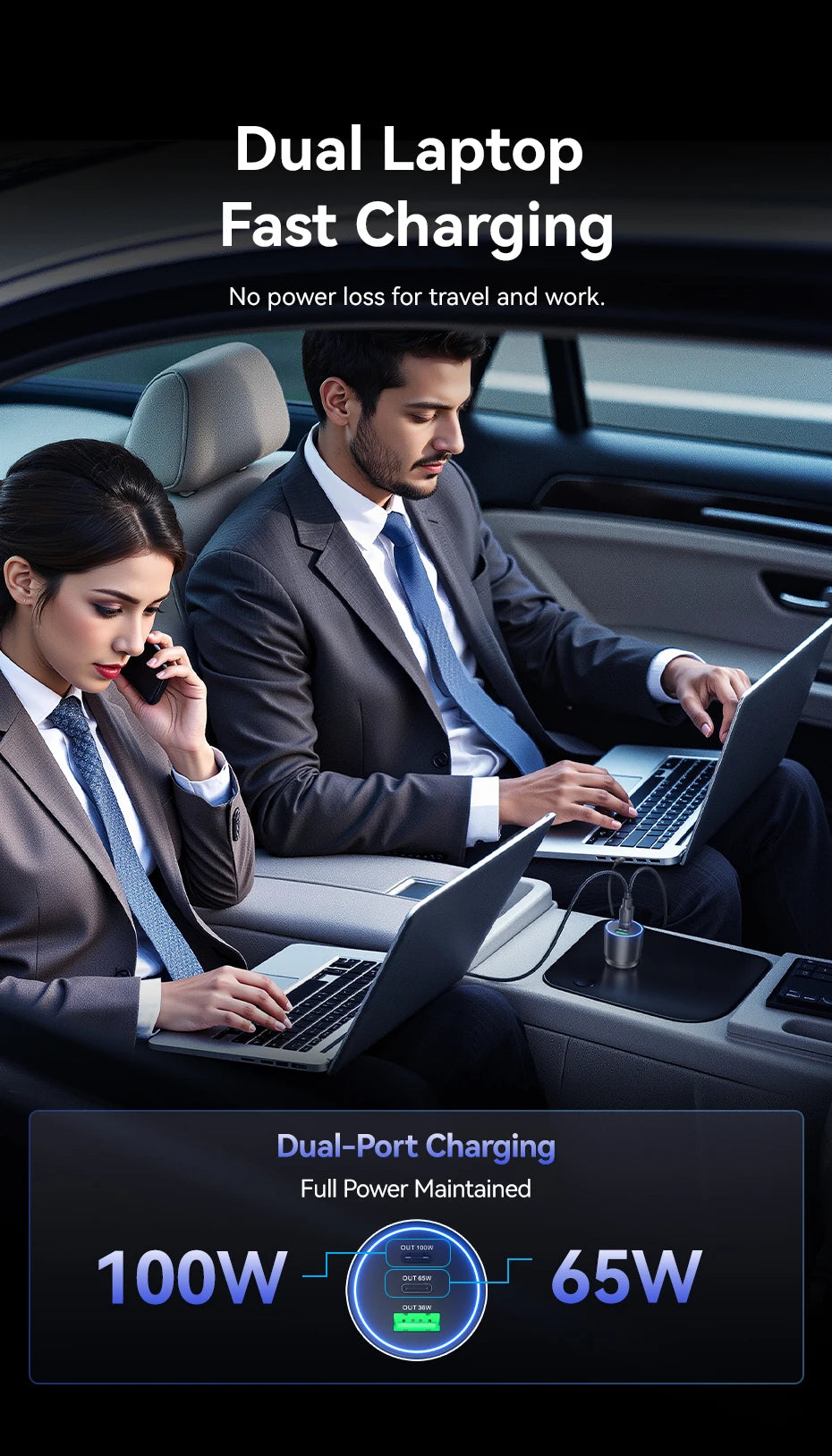 165W USB C Car Charger 3-Ports