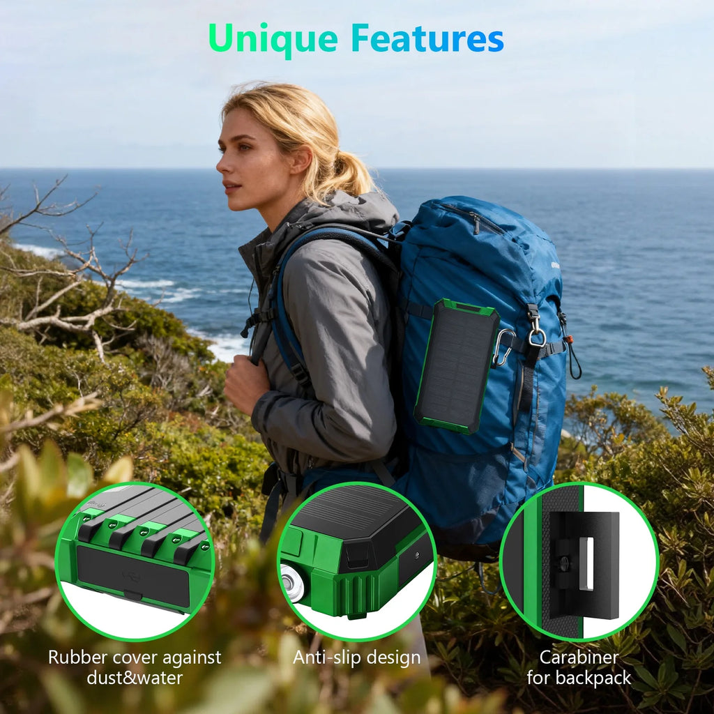 20000mAh Portable Solar Power Bank Wireless Charging 18W