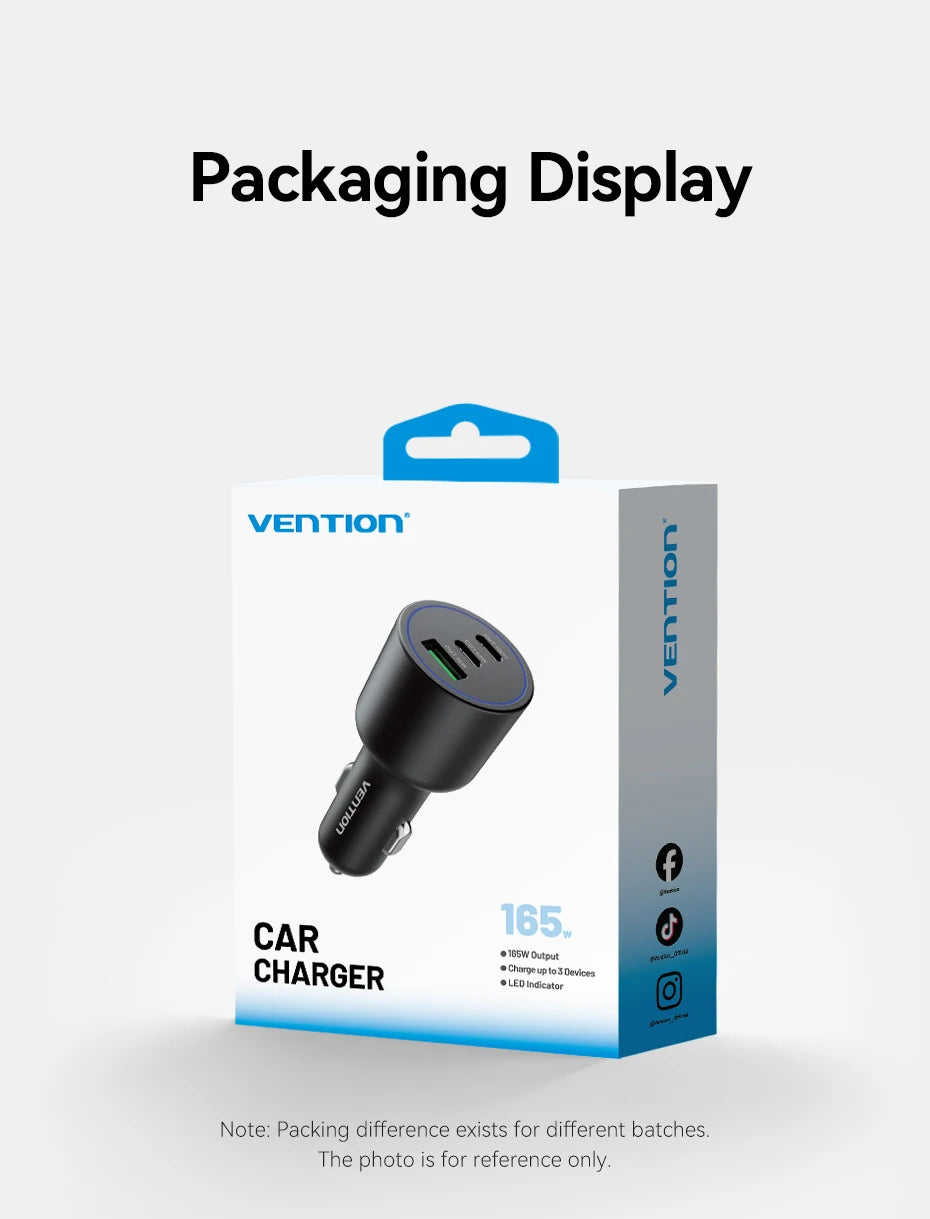 165W USB C Car Charger 3-Ports