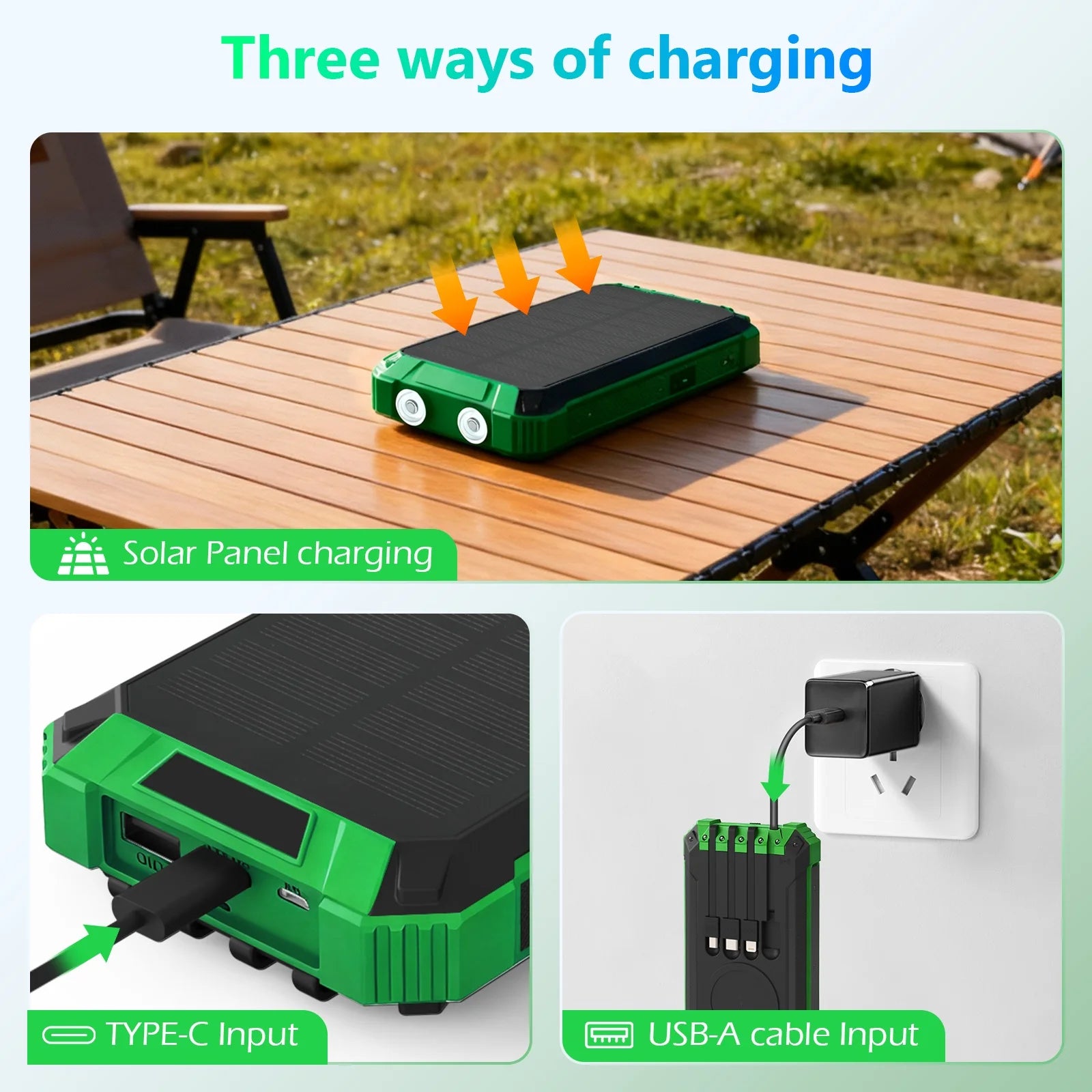 20000mAh Portable Solar Power Bank Wireless Charging 18W