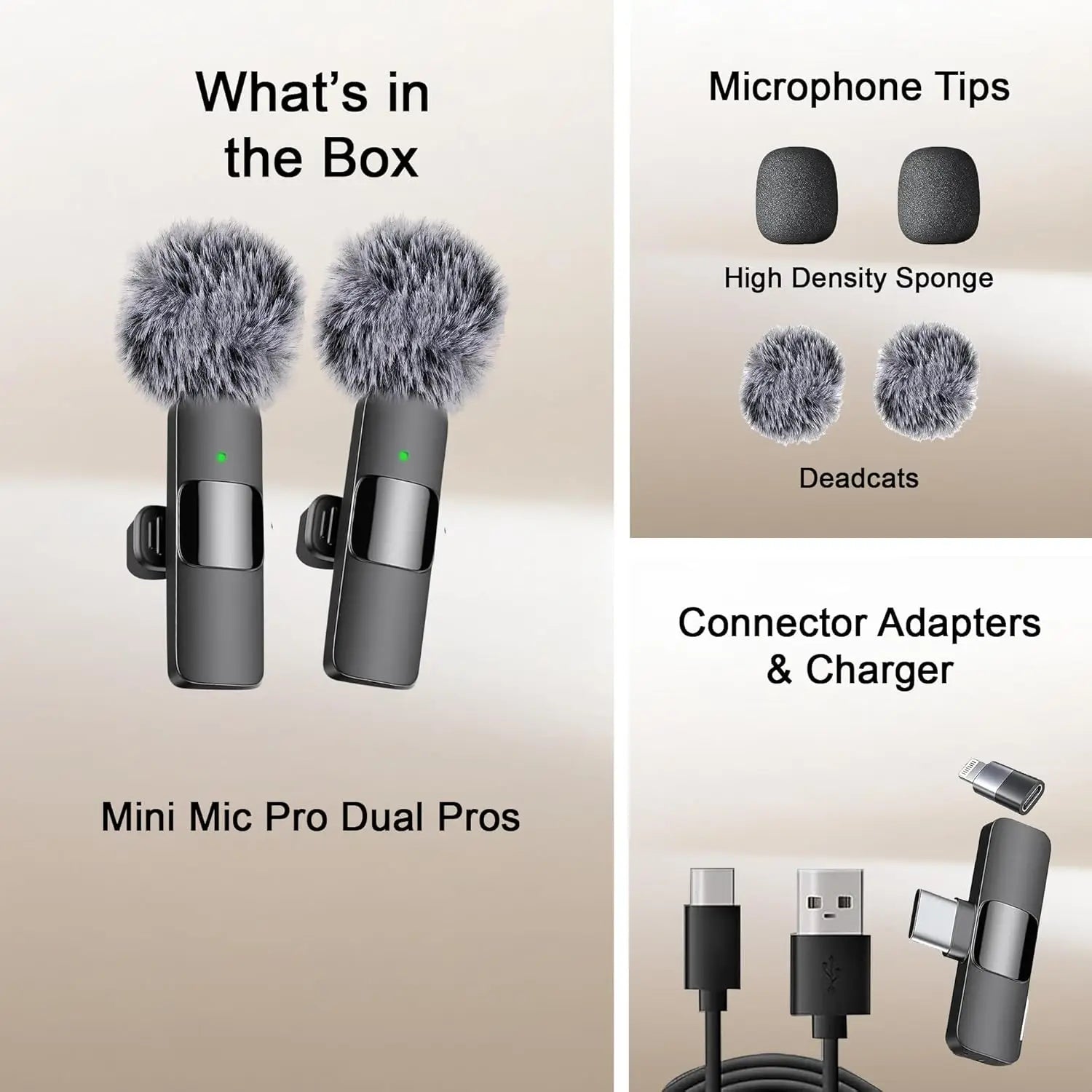 Wireless Microphone: 2 Mics with USB-C Adapter