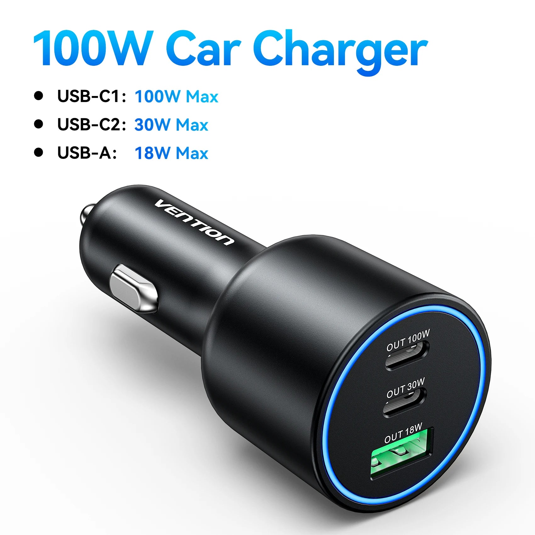 165W USB C Car Charger 3-Ports