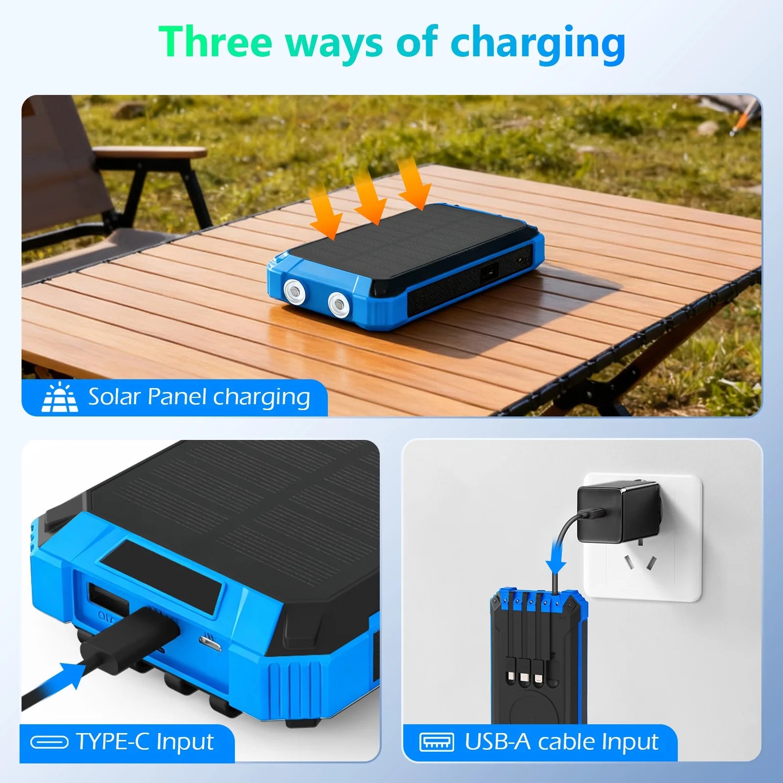 20000mAh Portable Solar Power Bank Wireless Charging 18W