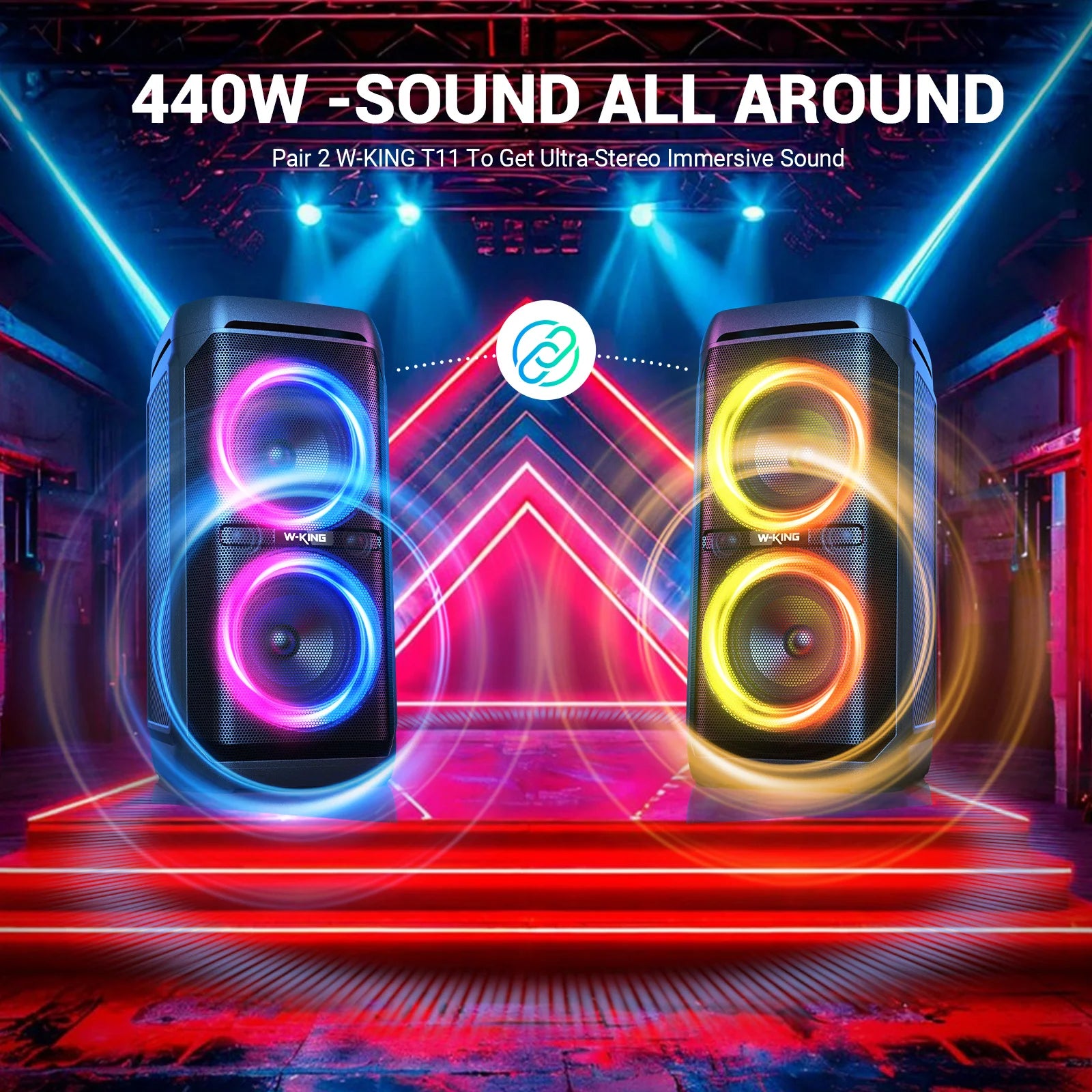 100W RMS Bluetooth Speakers, Portable Party Boombox