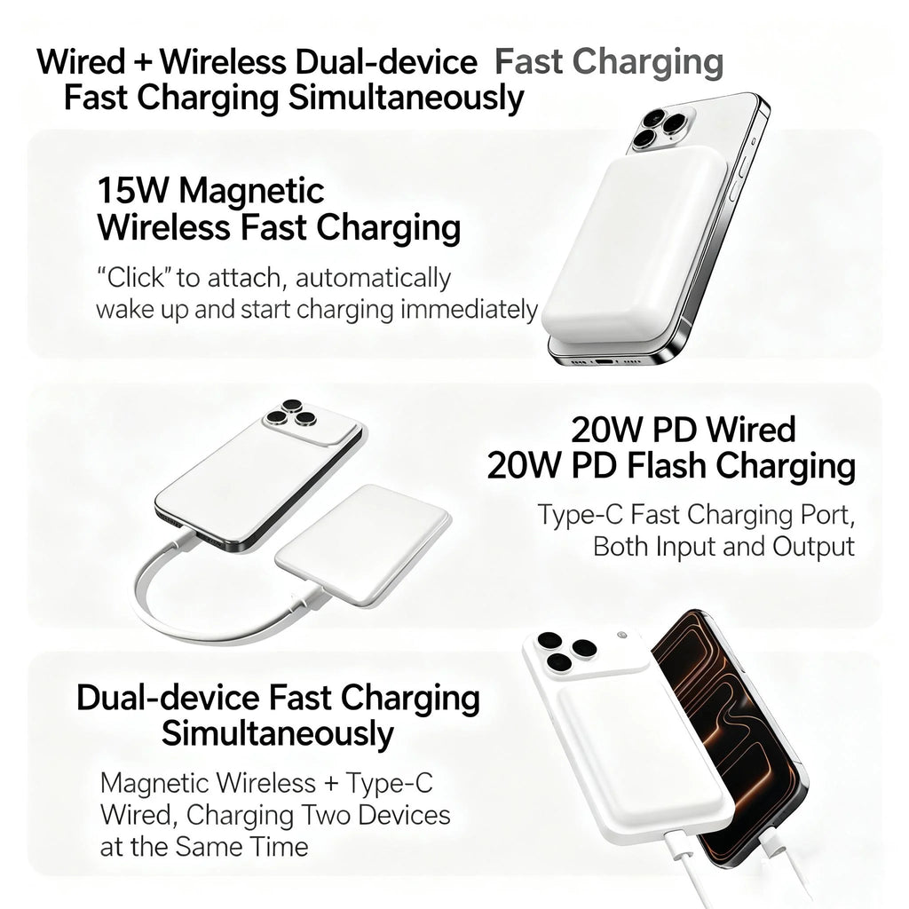 Power Bank 10000mAh, 15W Wireless Fast Charging Portable Charger, Strong Magnetic Battery Pack for iPhone 17/16/15/14/13