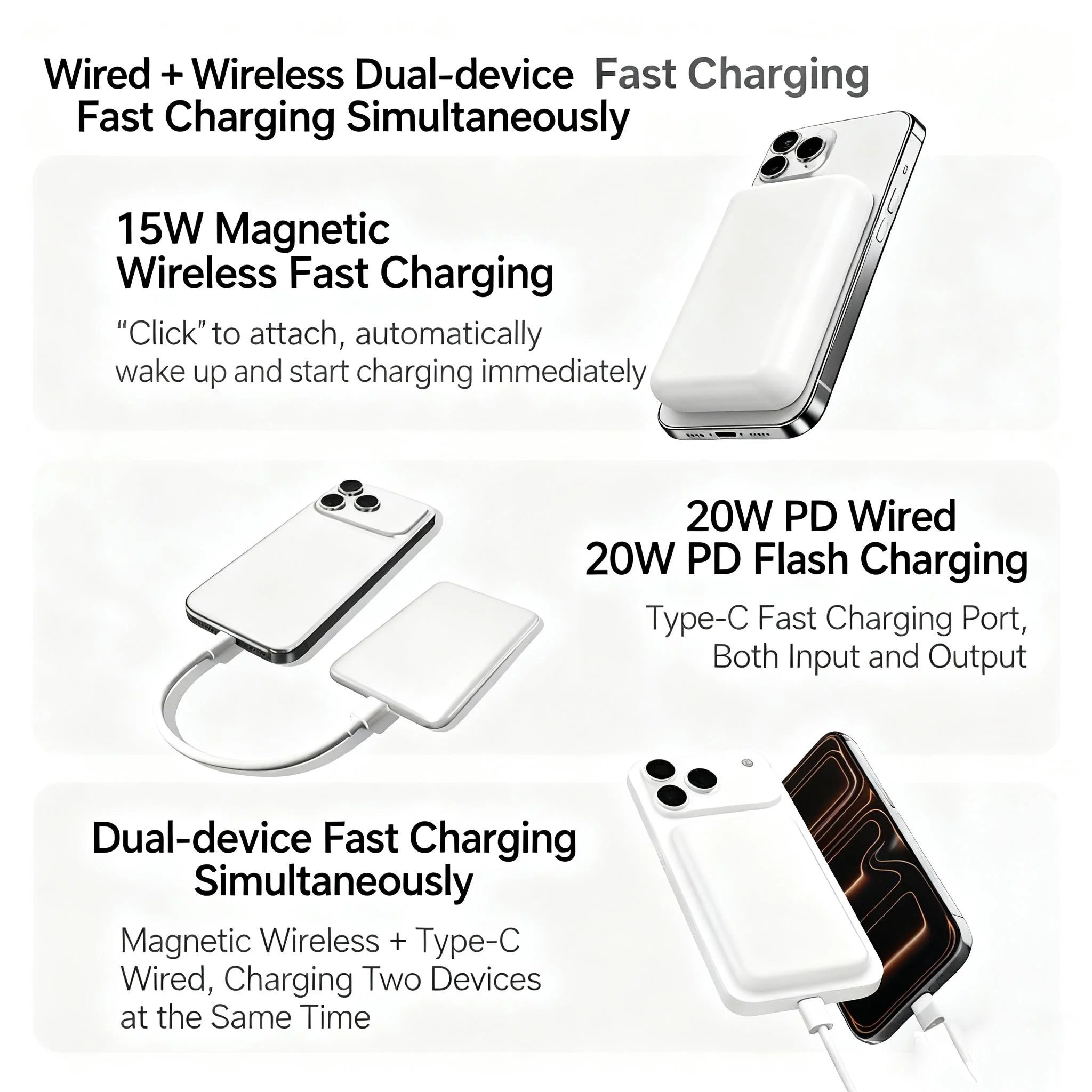Power Bank 10000mAh, 15W Wireless Fast Charging Portable Charger, Strong Magnetic Battery Pack for iPhone 17/16/15/14/13