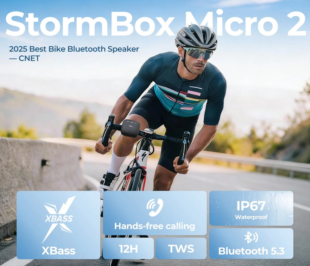 Micro 2 Portable Bike Speaker, 12H Playtime TWS for Hiking