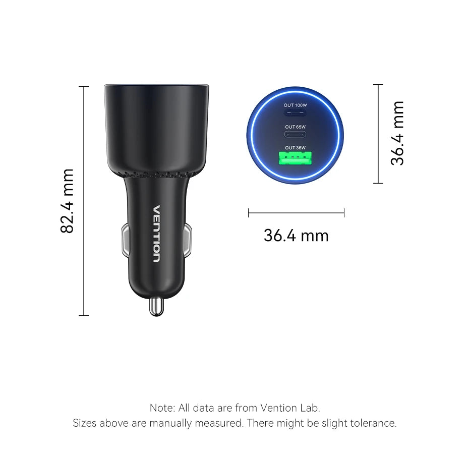 165W USB C Car Charger 3-Ports