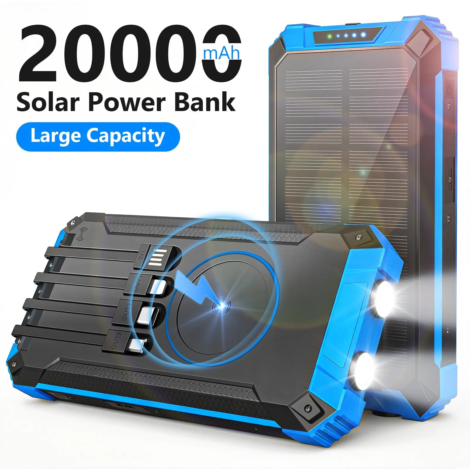 20000mAh Portable Solar Power Bank Wireless Charging 18W