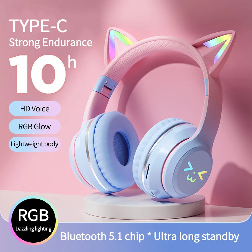 Cute Cat Ear Bluetooth Earphones with microphone