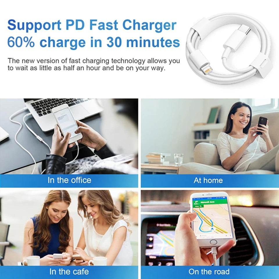 40W Fast Charger for iPhone USB Type C Data Cable