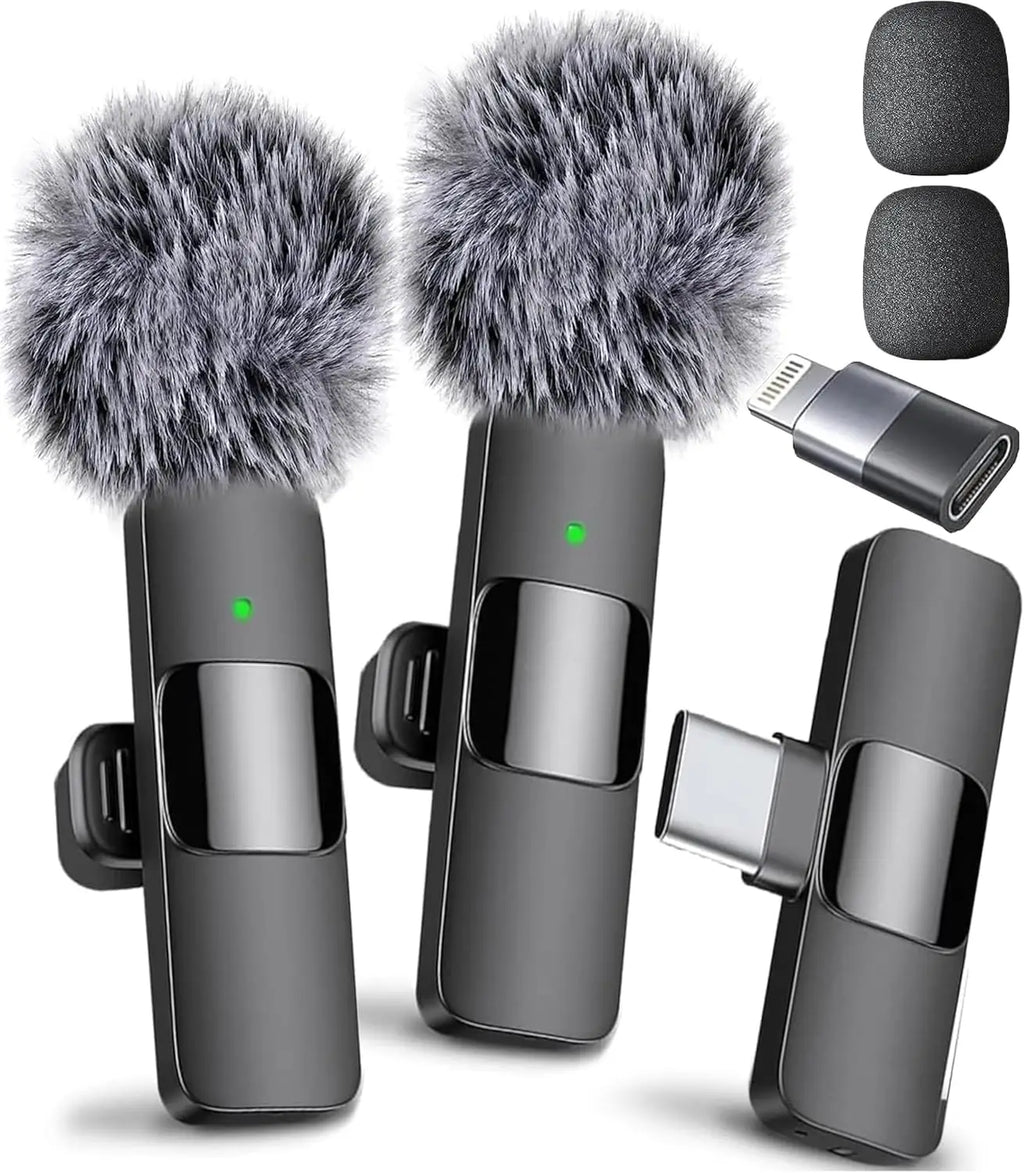 Wireless Microphone: 2 Mics with USB-C Adapter