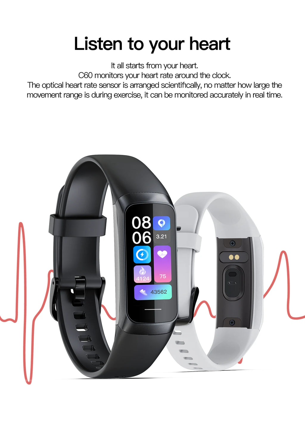 Smart Watch Men Women Heart Rate Blood Oxygen Smartwatch Waterproof Sport Fitness Tracker Bracelet