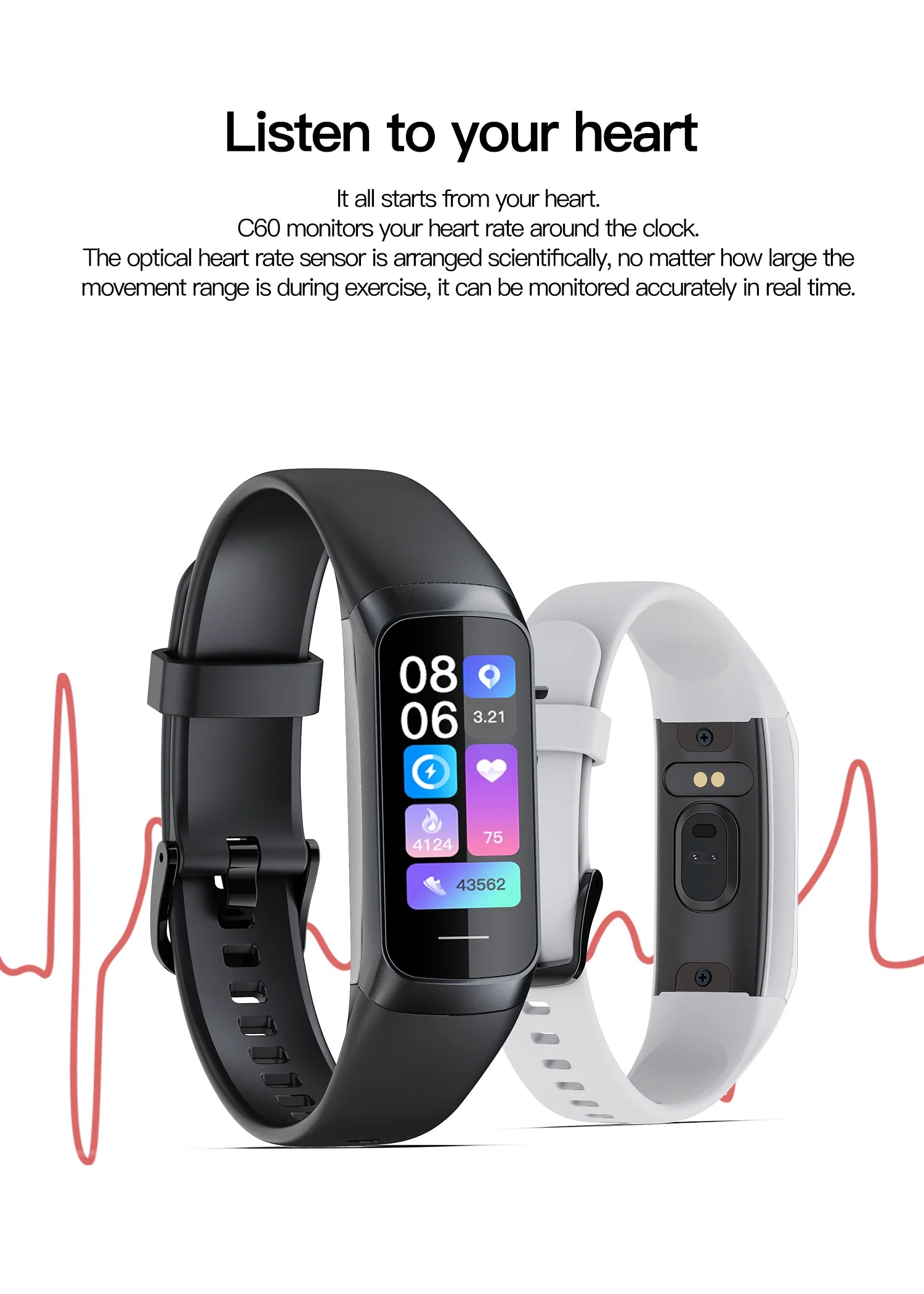 Smart Watch Men Women Heart Rate Blood Oxygen Smartwatch Waterproof Sport Fitness Tracker Bracelet