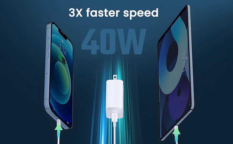 40W Fast Charger for iPhone USB Type C Data Cable