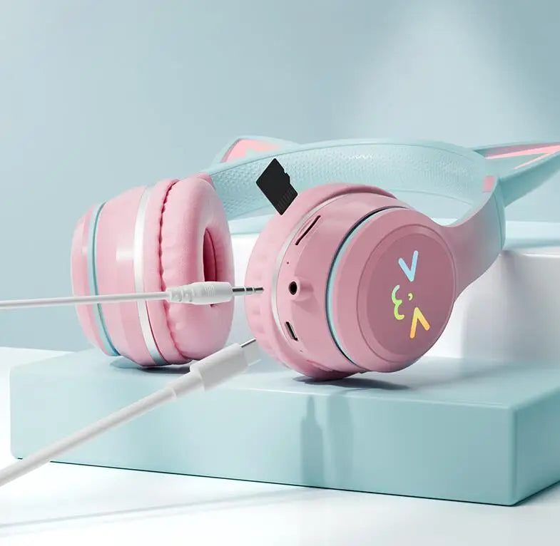 Cute Cat Ear Bluetooth Earphones with microphone