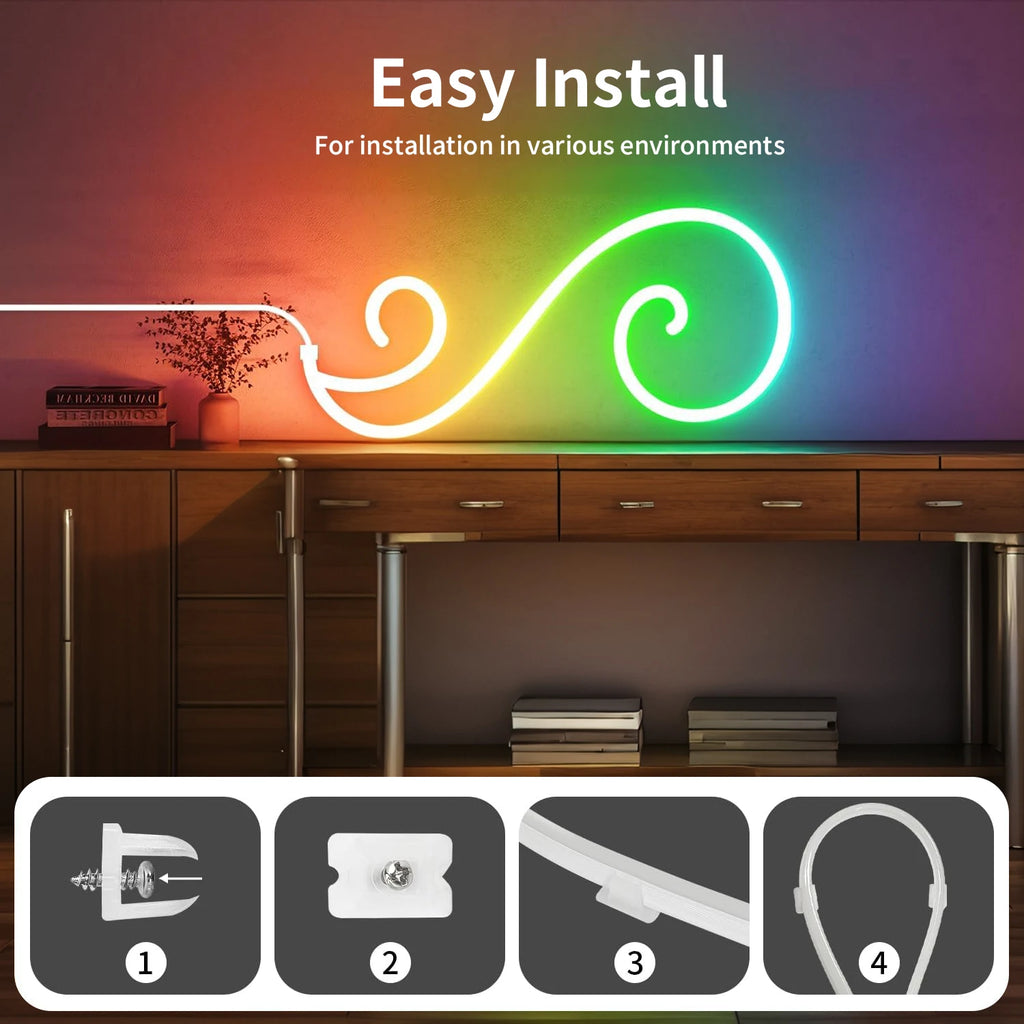 Neon Rope Light 5V USB Flexible Strip Waterproof with Bluetooth Remote & Music Sync