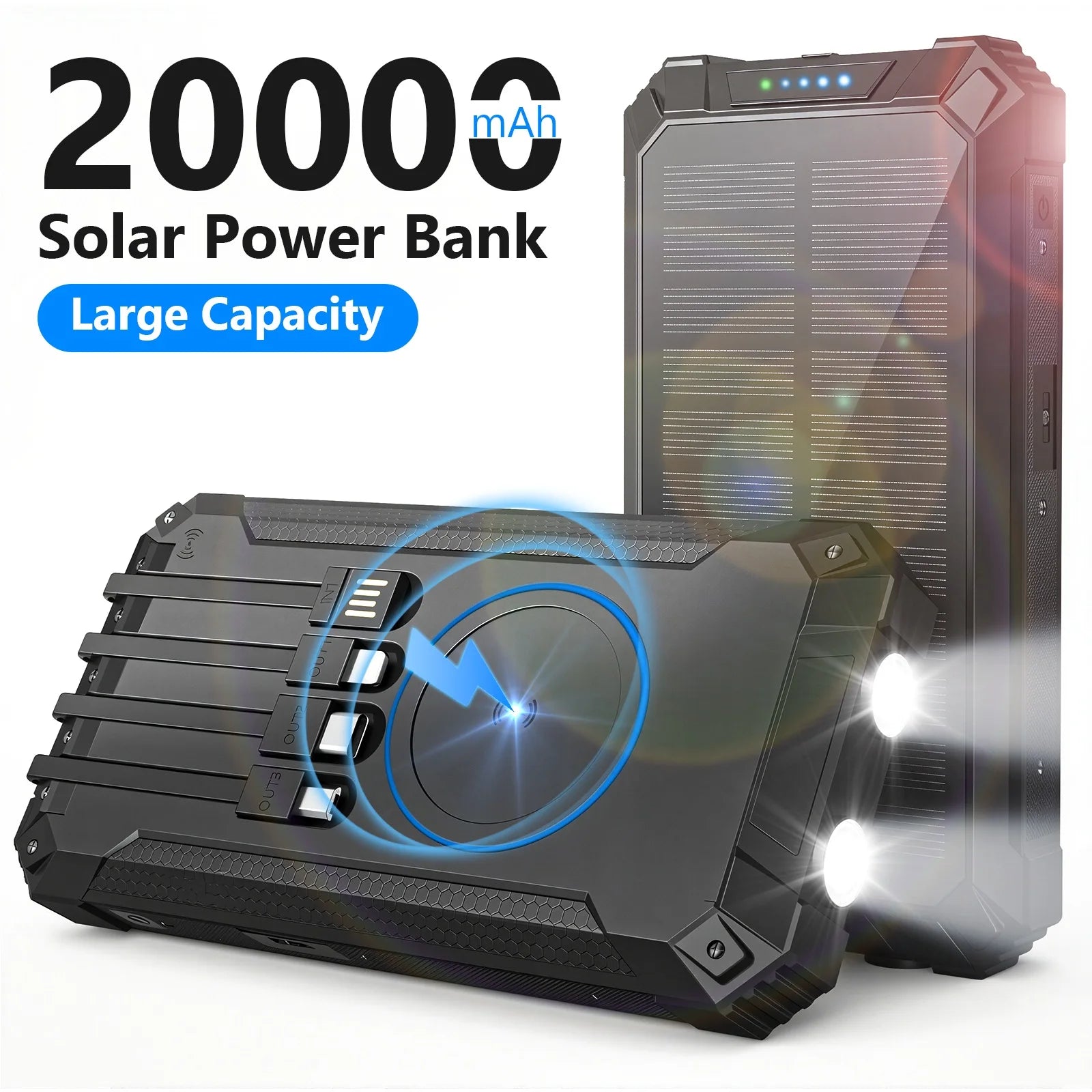 20000mAh Portable Solar Power Bank Wireless Charging 18W