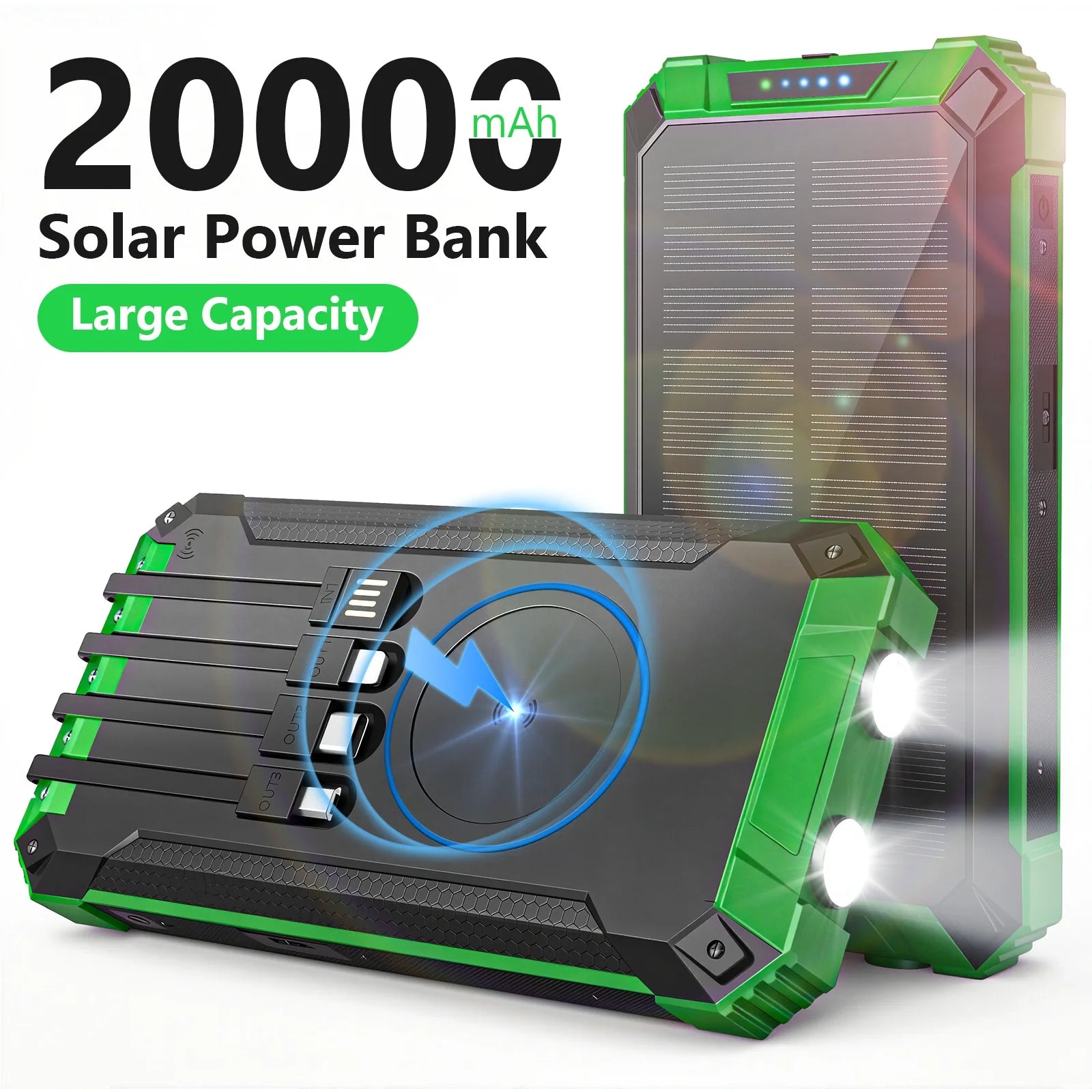 20000mAh Portable Solar Power Bank Wireless Charging 18W