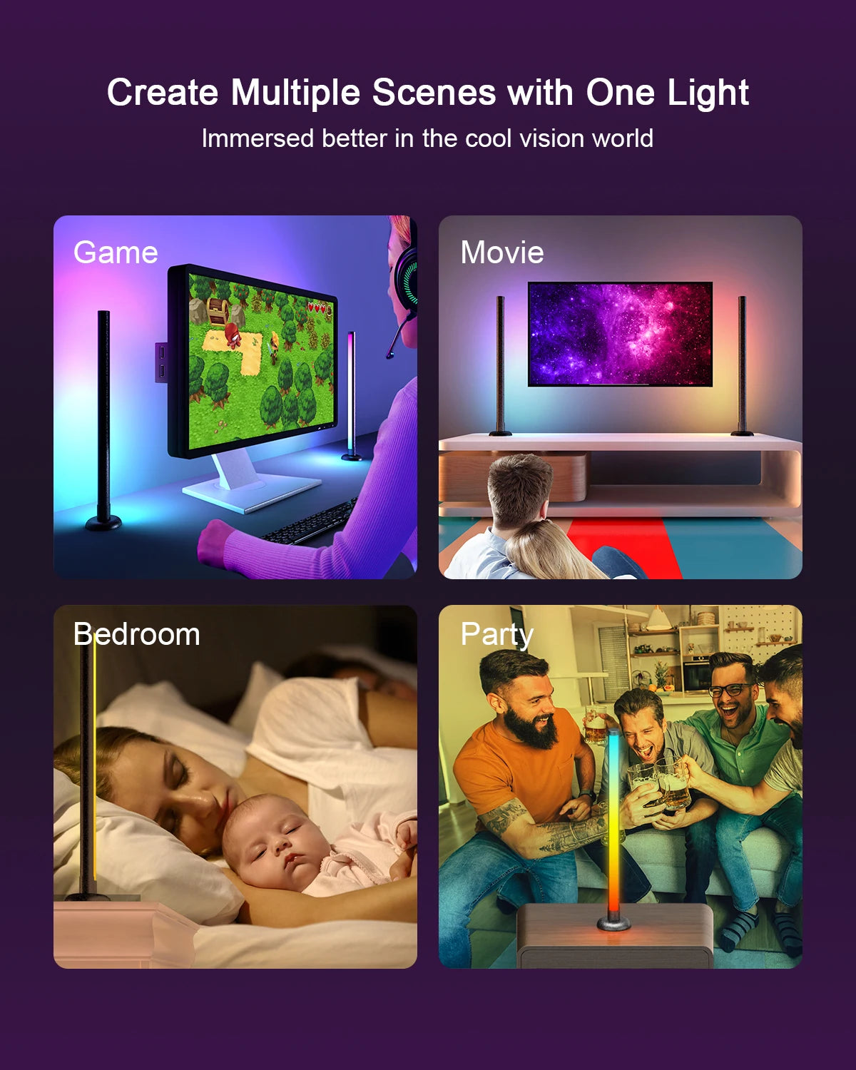 RGB Ambient Light WIFI Bluetooth Double-sided Luminous 24 Key Remote Control Intelligent App LED Desktop Light Ambient Light