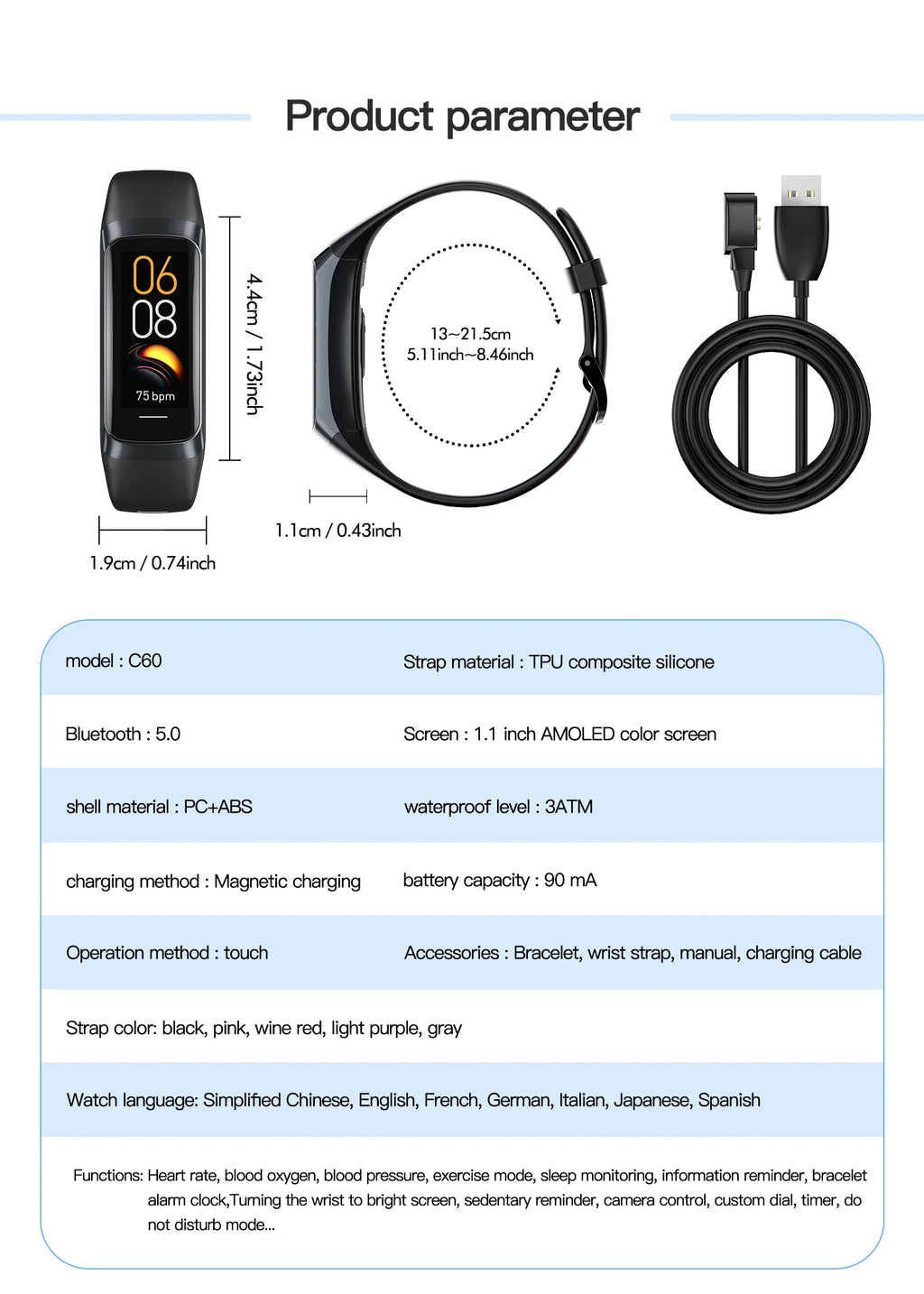 Smart Watch Men Women Heart Rate Blood Oxygen Smartwatch Waterproof Sport Fitness Tracker Bracelet