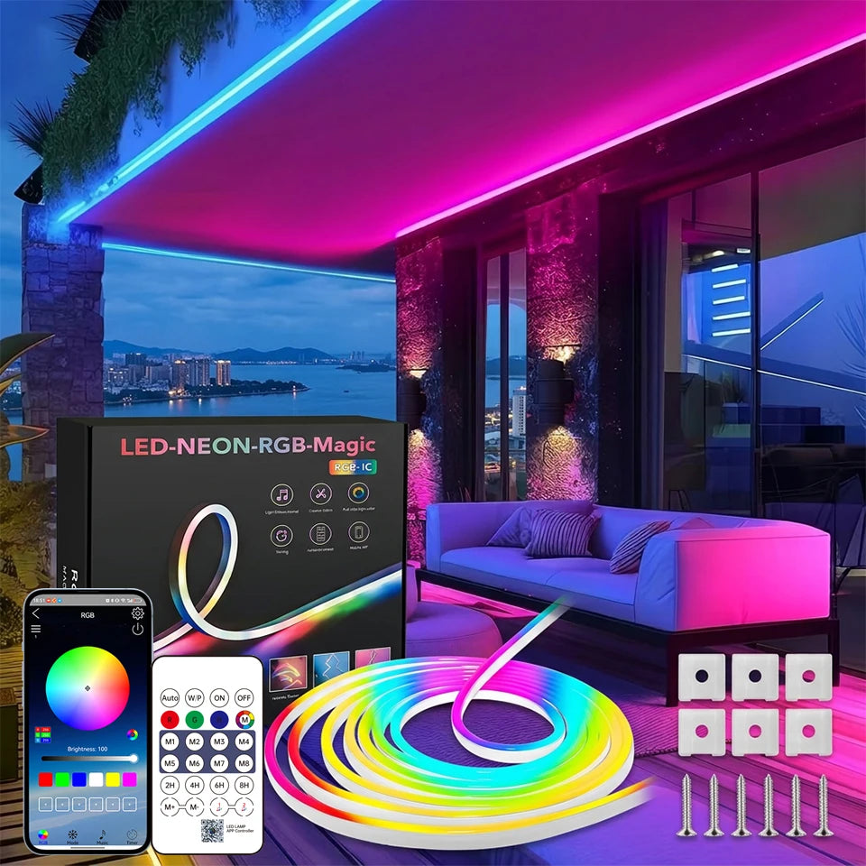 Neon Rope Light 5V USB Flexible Strip Waterproof with Bluetooth Remote & Music Sync