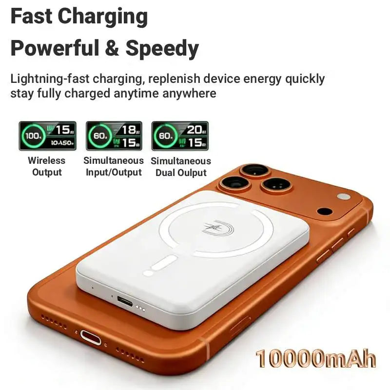 Power Bank 10000mAh, 15W Wireless Fast Charging Portable Charger, Strong Magnetic Battery Pack for iPhone 17/16/15/14/13