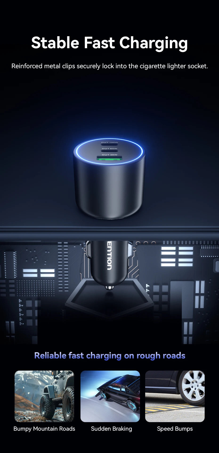 165W USB C Car Charger 3-Ports