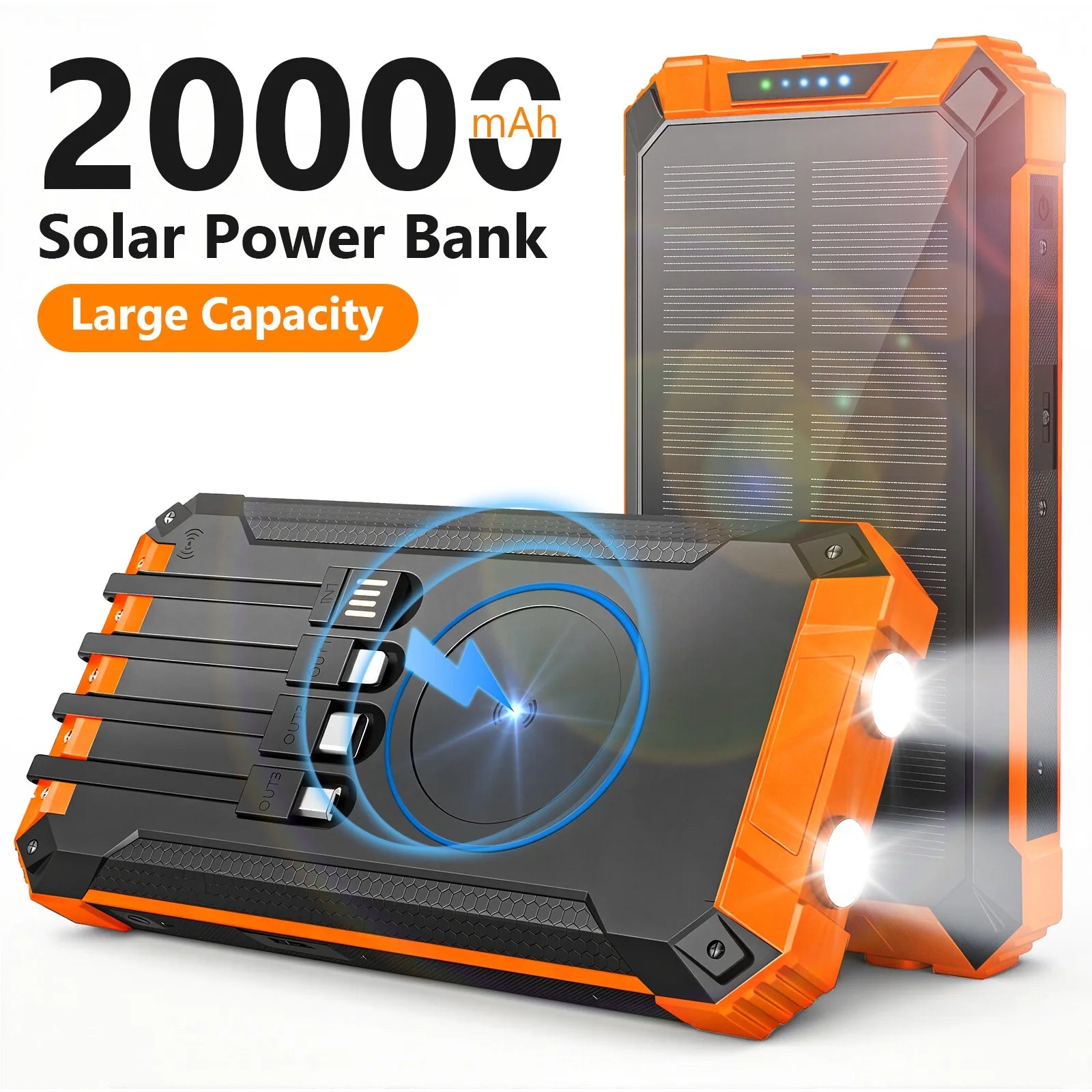 20000mAh Portable Solar Power Bank Wireless Charging 18W