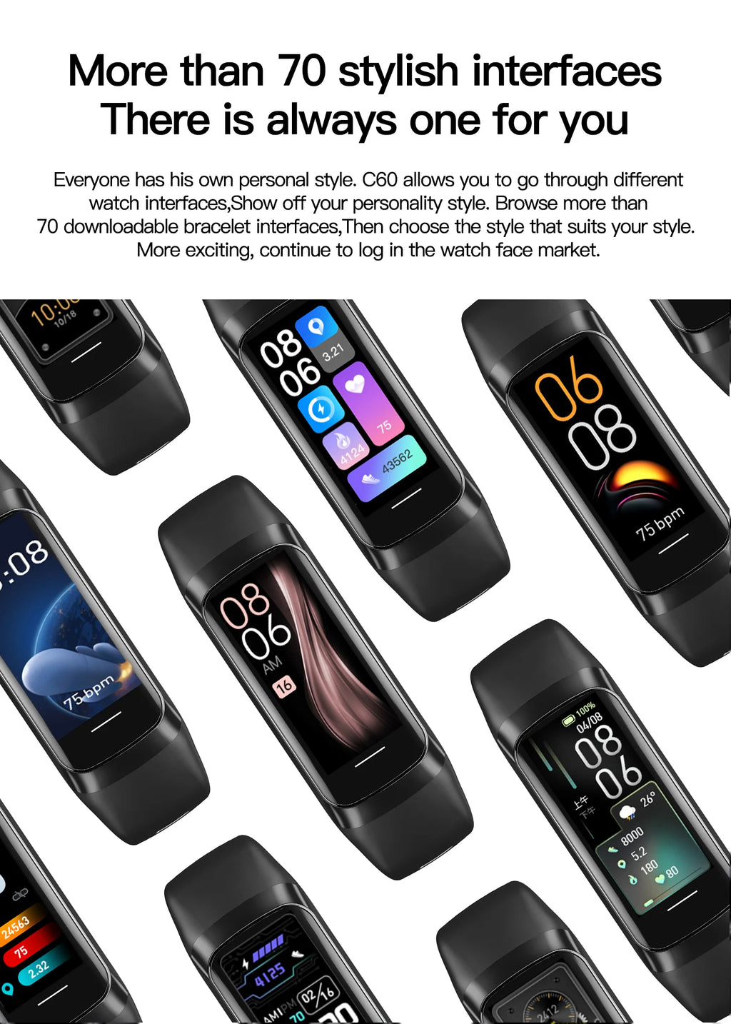 Smart Watch Men Women Heart Rate Blood Oxygen Smartwatch Waterproof Sport Fitness Tracker Bracelet