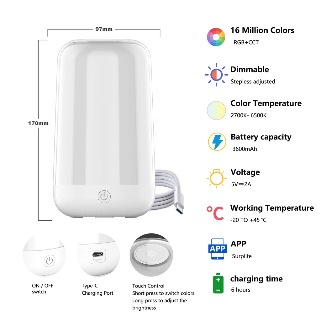 Smart Touch Bedside Table Lamp Dimmable Bluetooth LED Night Light