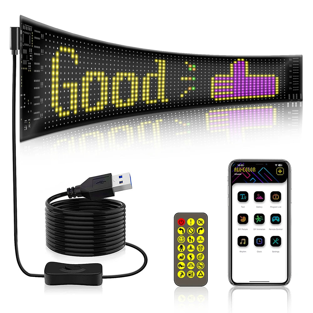 Car LED Sign Bluetooth APP LED Matrix Pixel Panel Night Light DIY Programmable Flexible LED Display For Car Store Hotel Bar