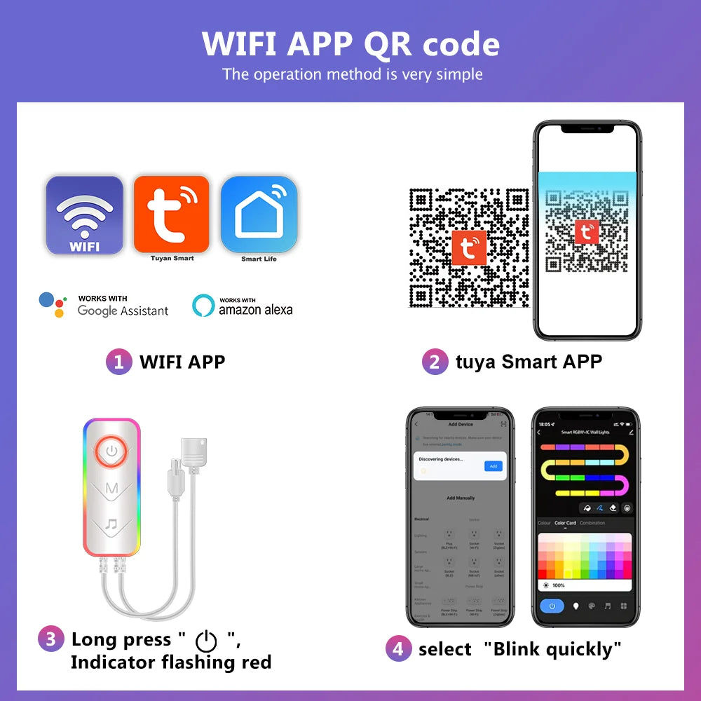 RGB Ambient Light WIFI Bluetooth Double-sided Luminous 24 Key Remote Control Intelligent App LED Desktop Light Ambient Light
