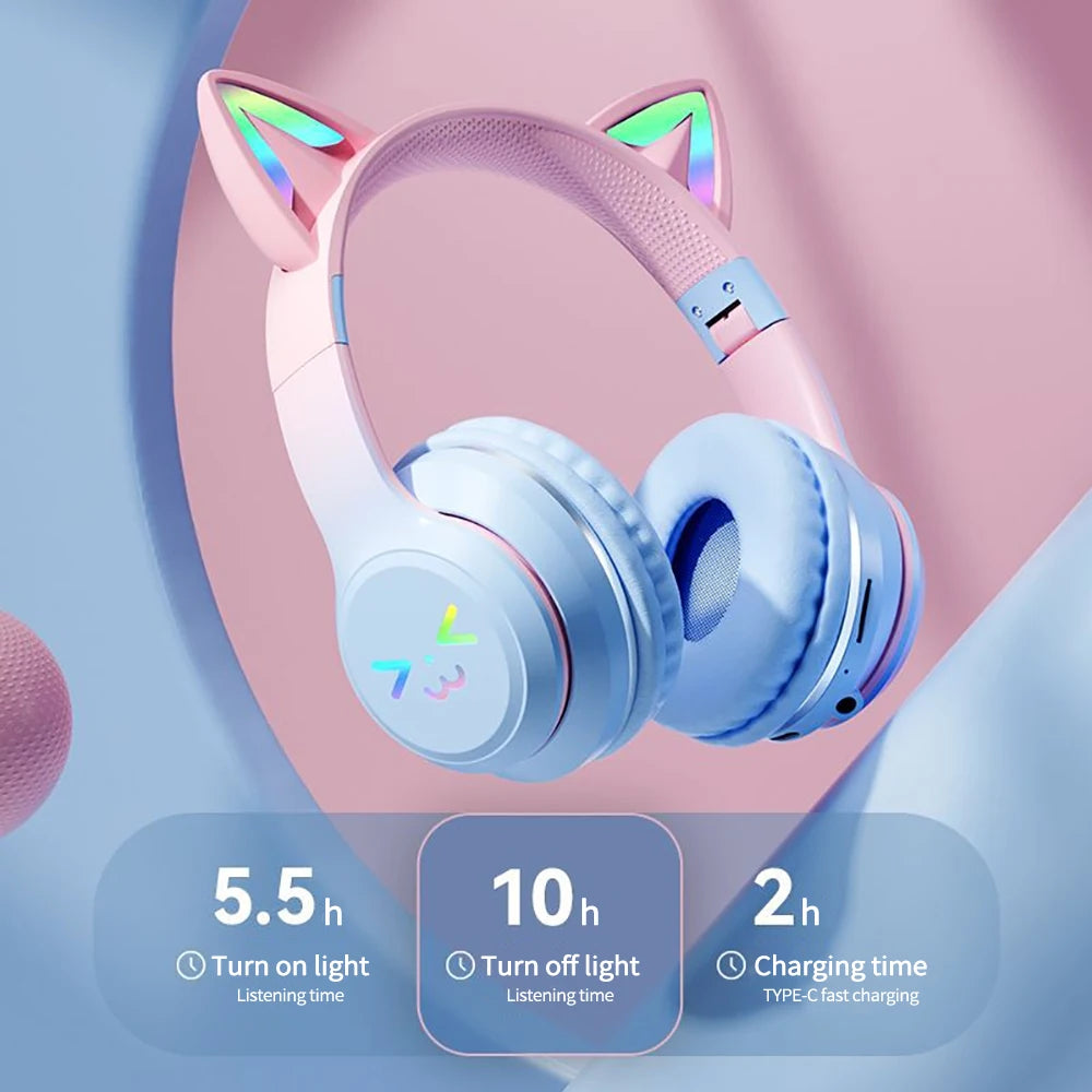 Cute Cat Ear Bluetooth Earphones with microphone