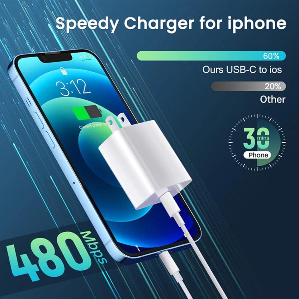 40W Fast Charger for iPhone USB Type C Data Cable