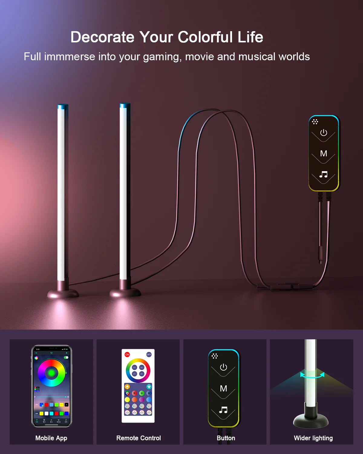 RGB Ambient Light WIFI Bluetooth Double-sided Luminous 24 Key Remote Control Intelligent App LED Desktop Light Ambient Light