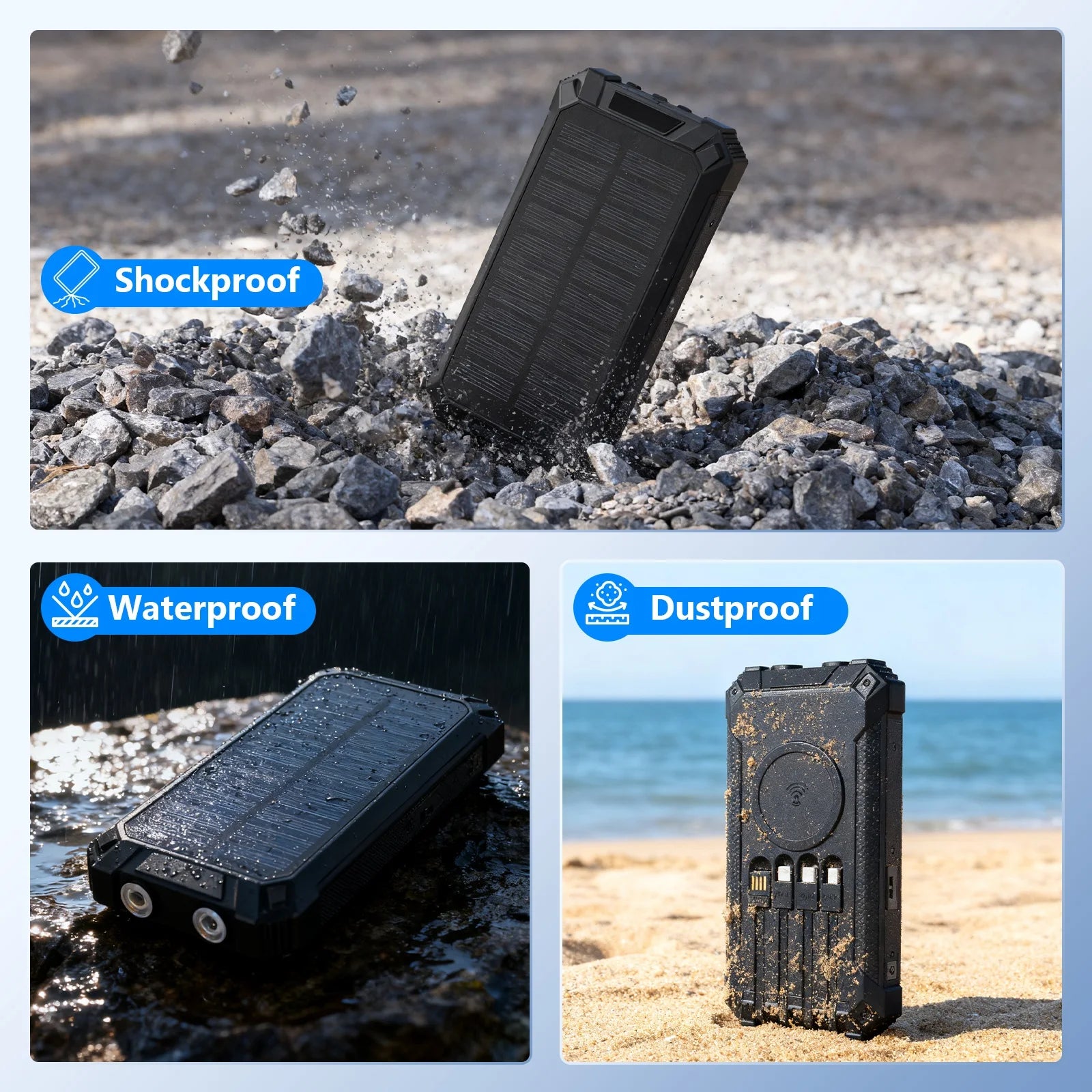 20000mAh Portable Solar Power Bank Wireless Charging 18W