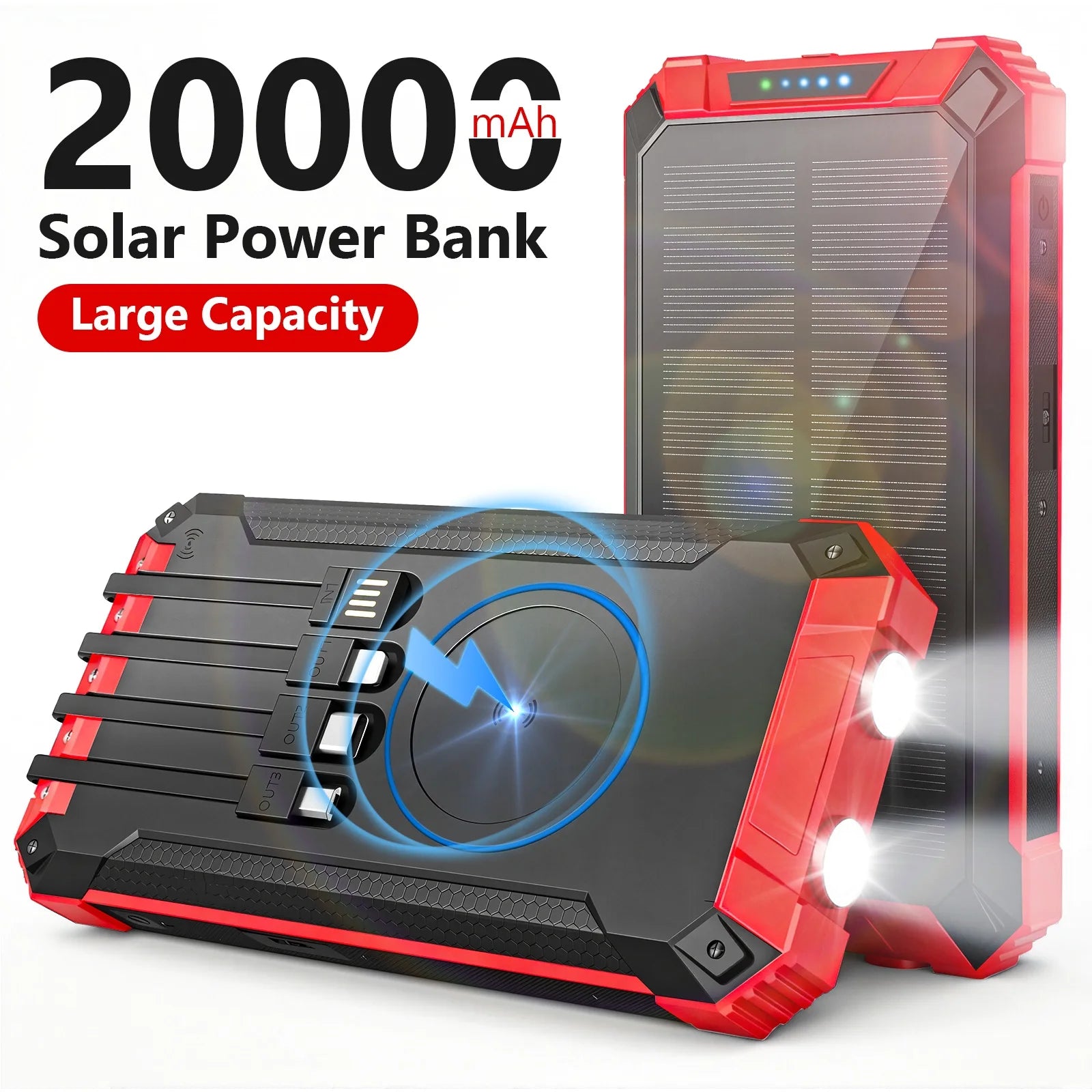 20000mAh Portable Solar Power Bank Wireless Charging 18W