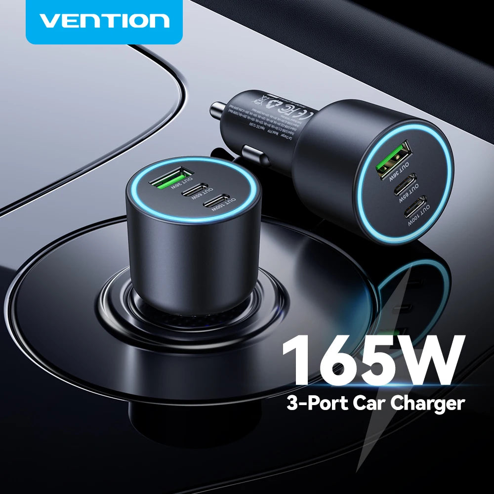 165W USB C Car Charger 3-Ports
