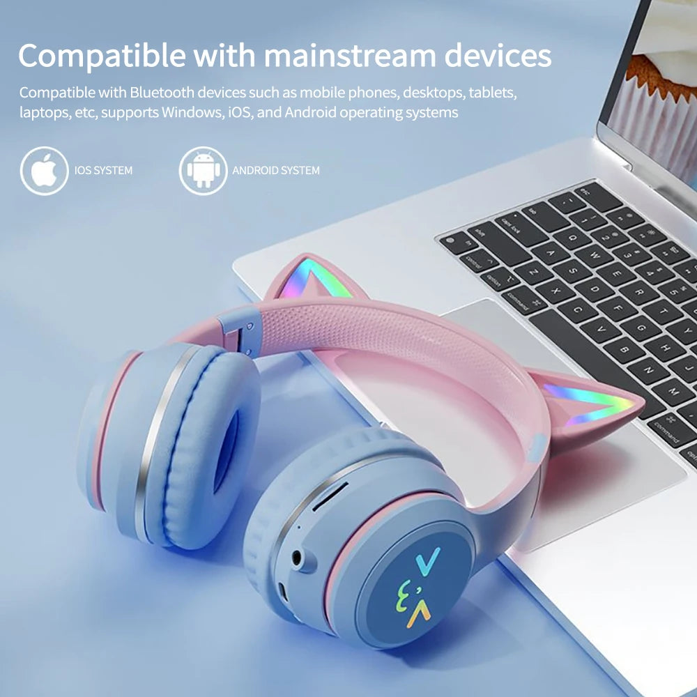 Cute Cat Ear Bluetooth Earphones with microphone