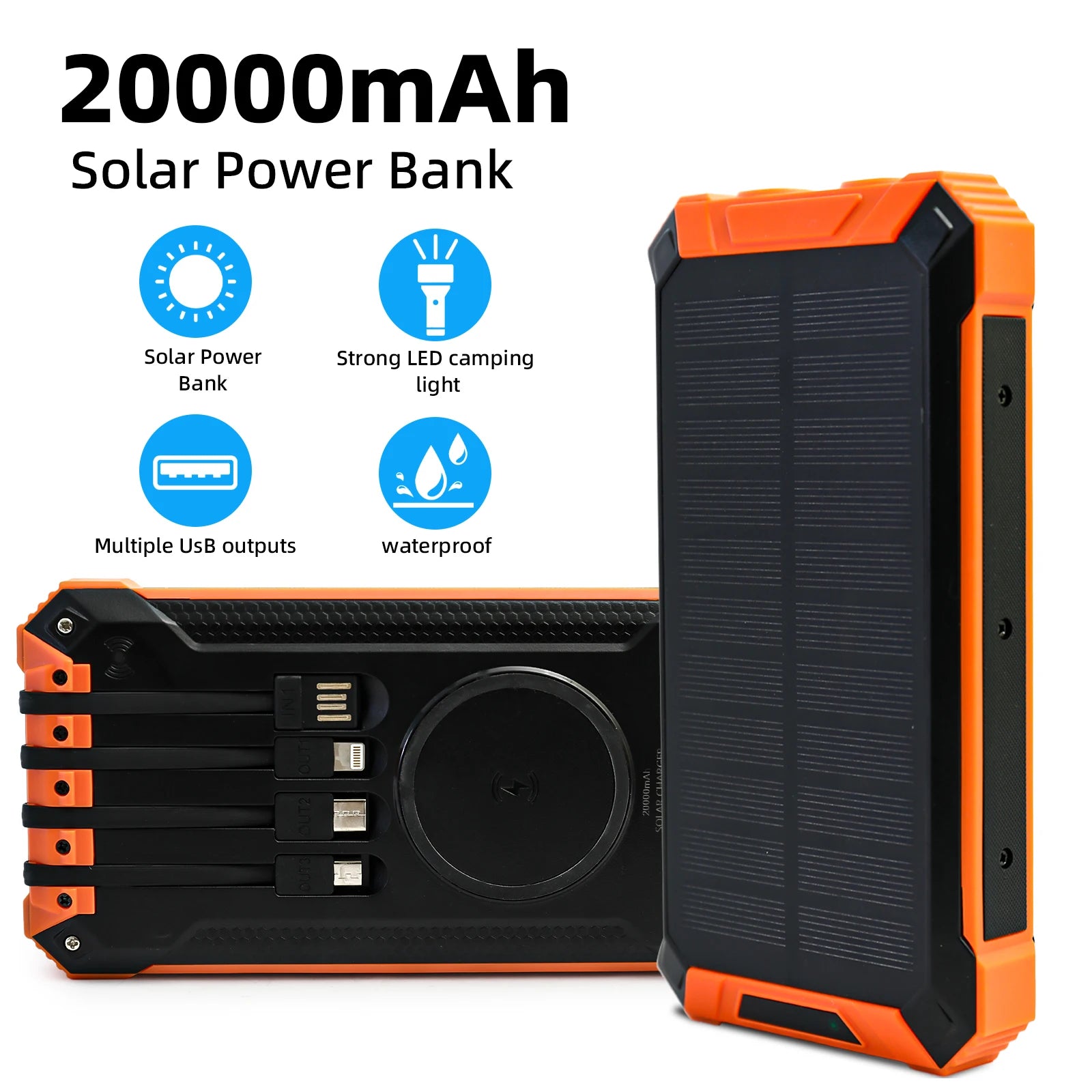 20000mAh Portable Solar Power Bank Wireless Charging 18W