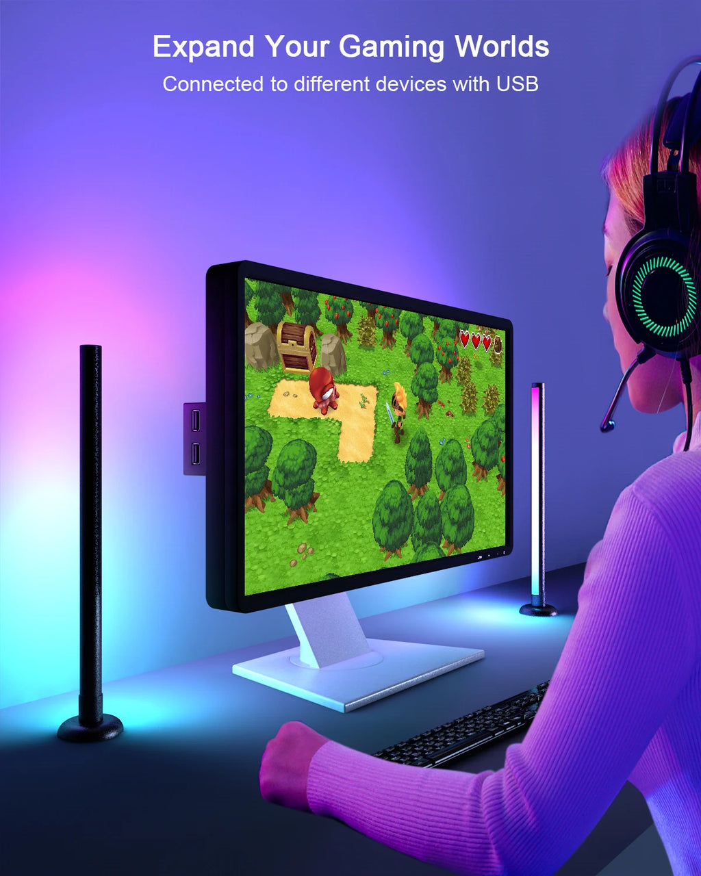 RGB Ambient Light WIFI Bluetooth Double-sided Luminous 24 Key Remote Control Intelligent App LED Desktop Light Ambient Light