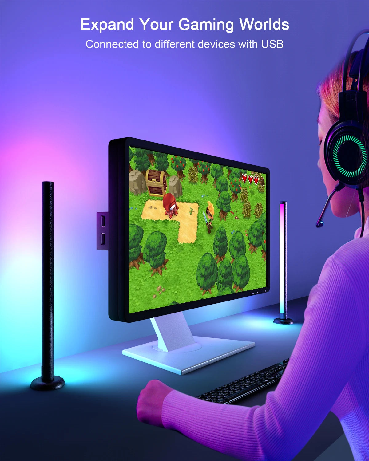 RGB Ambient Light WIFI Bluetooth Double-sided Luminous 24 Key Remote Control Intelligent App LED Desktop Light Ambient Light