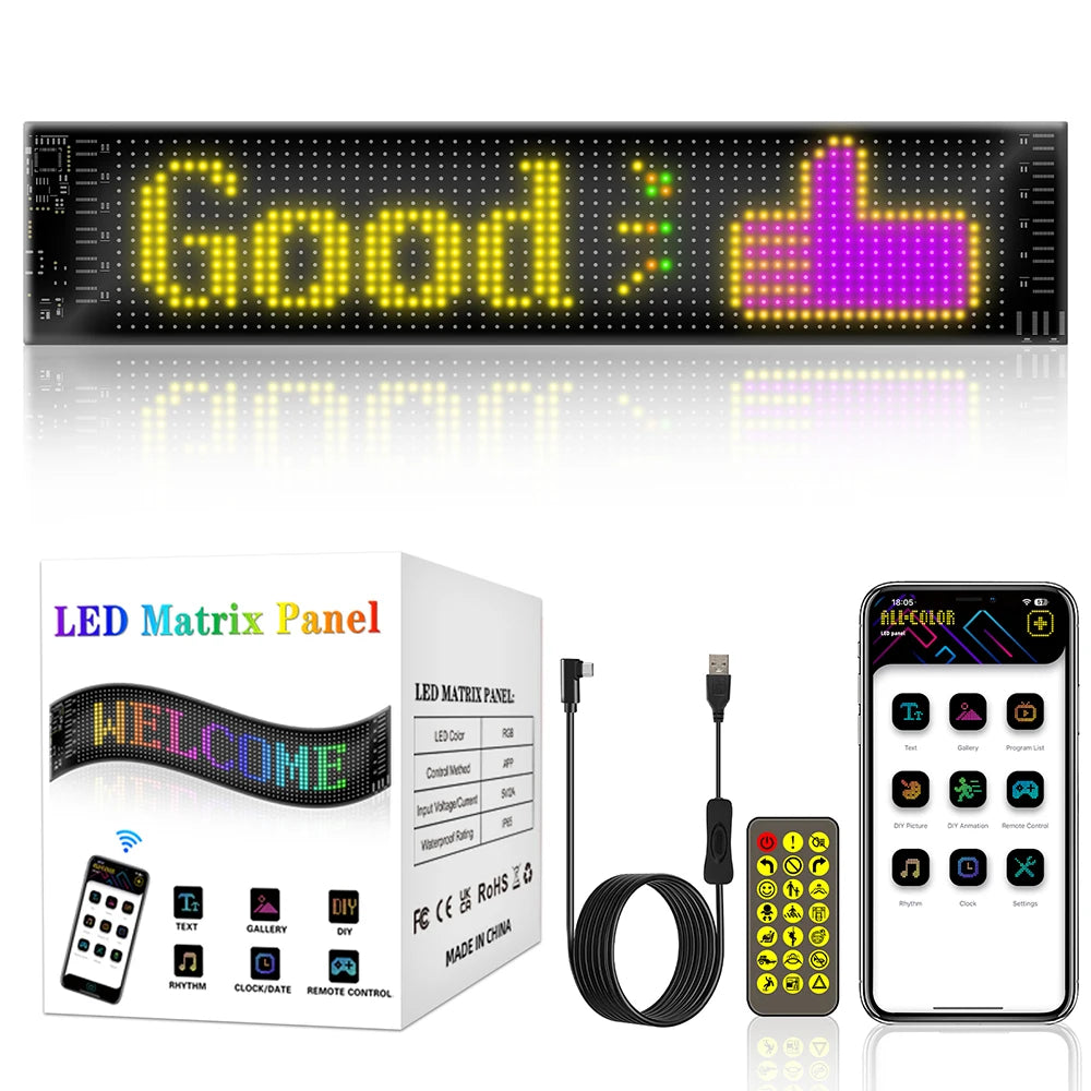Car LED Sign Bluetooth APP LED Matrix Pixel Panel Night Light DIY Programmable Flexible LED Display For Car Store Hotel Bar