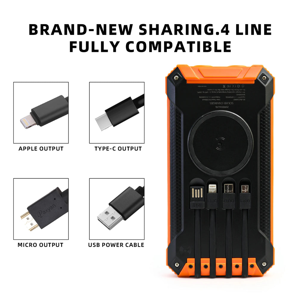 20000mAh Portable Solar Power Bank Wireless Charging 18W