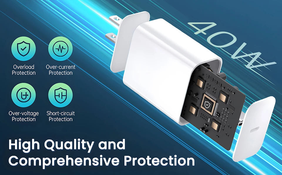 40W Fast Charger for iPhone USB Type C Data Cable