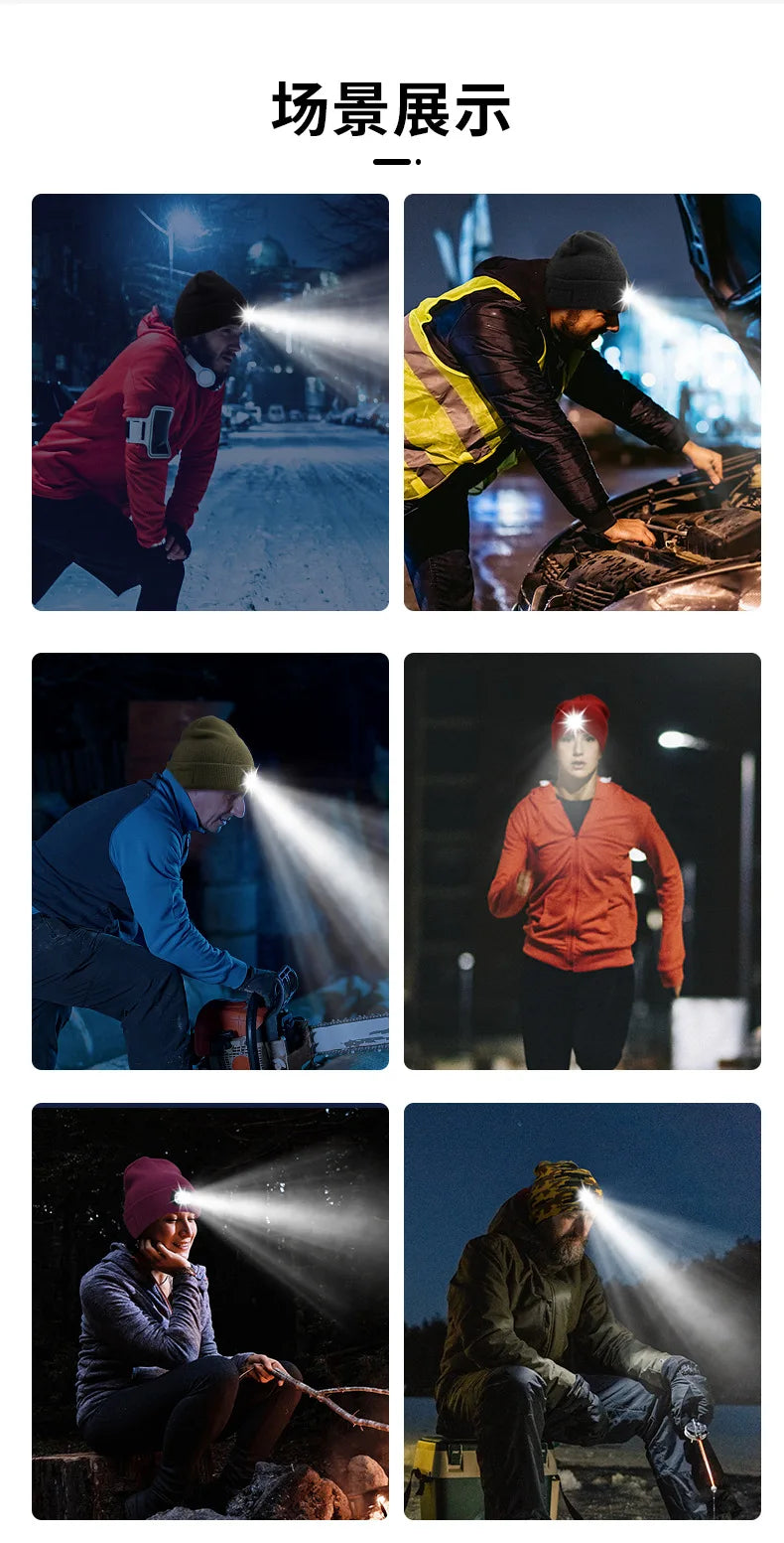 Handfree Warm Beanie Bluetooth 5.0 LED Hat Wireless Stereo Headset Music Player With MIC Support Dimming Rechargeable Battery